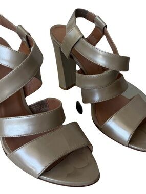 MaxMara Metallic Champagne Strappy Block Heel Sandals